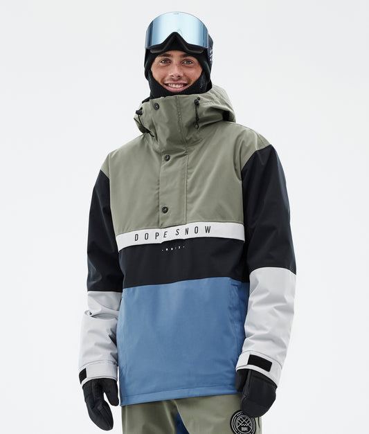 Snowboard Jacket Men Greenish/Light Grey/Black/Blue Steel