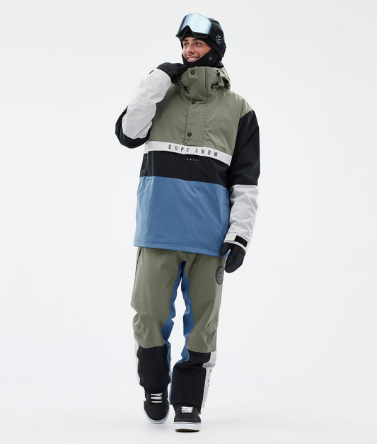 Snowboard Jacket Men Greenish/Light Grey/Black/Blue Steel