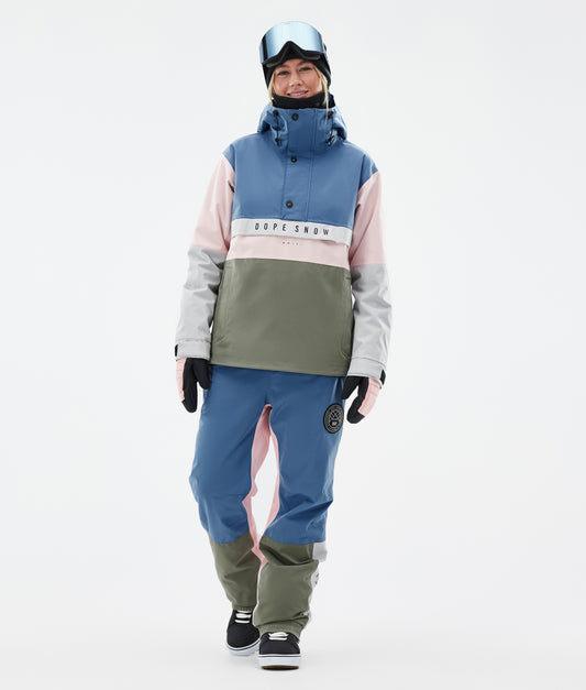 Snowboard Jacket Women Blue Steel/Light Grey/Soft Pink/Greenish
