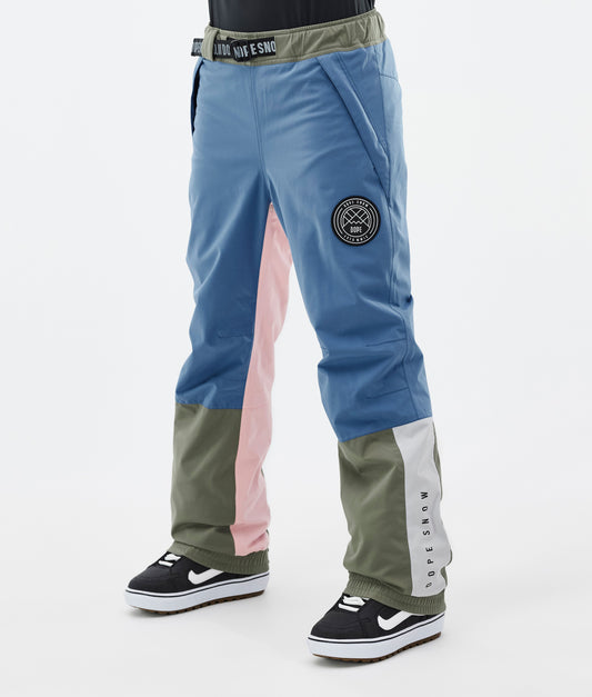 Snowboard Pants Women Blue Steel/Light Grey/Soft Pink/Greenish