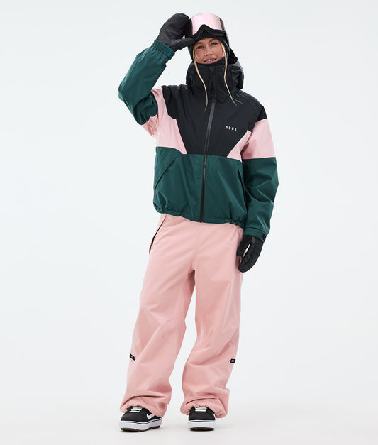 Snowboard Jacket Women Sport Black/Soft Pink/Bottle Green