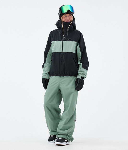 Snowboard Jacket Women Stripe Black/Faded Green