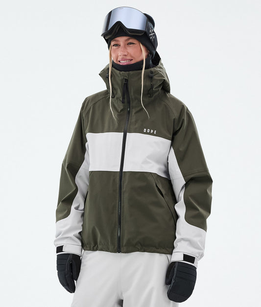 Snowboard Jacket Women Stripe Olive Green/Light Grey