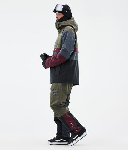 Snowboard Jacket Men Olive Green/Burgundy/Metal Blue/Black