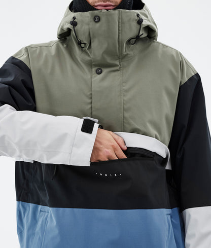 Snowboard Jacket Men Greenish/Light Grey/Black/Blue Steel